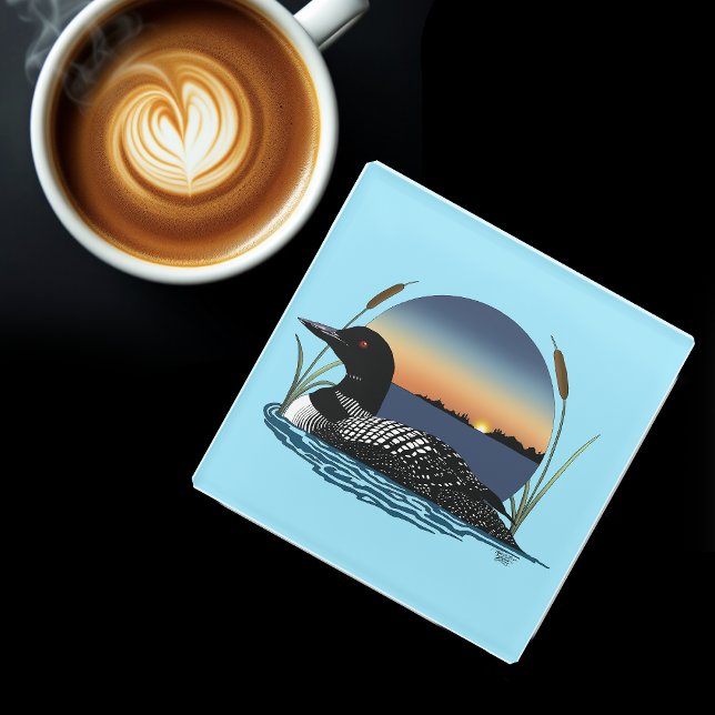 Loon Sunset Blue Glass Coaster (Creator Uploaded)