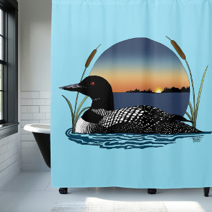 Loon Sunset Blue Shower Curtain