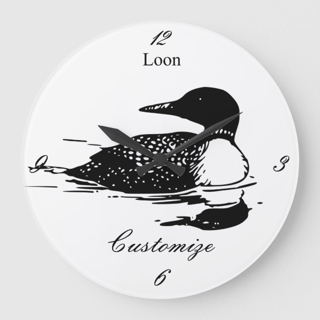 Loon Swimming Bird Art Thunder_Cove Large Clock (Front)