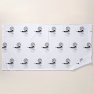 Loon Swims In The Moonlight Beach Towel