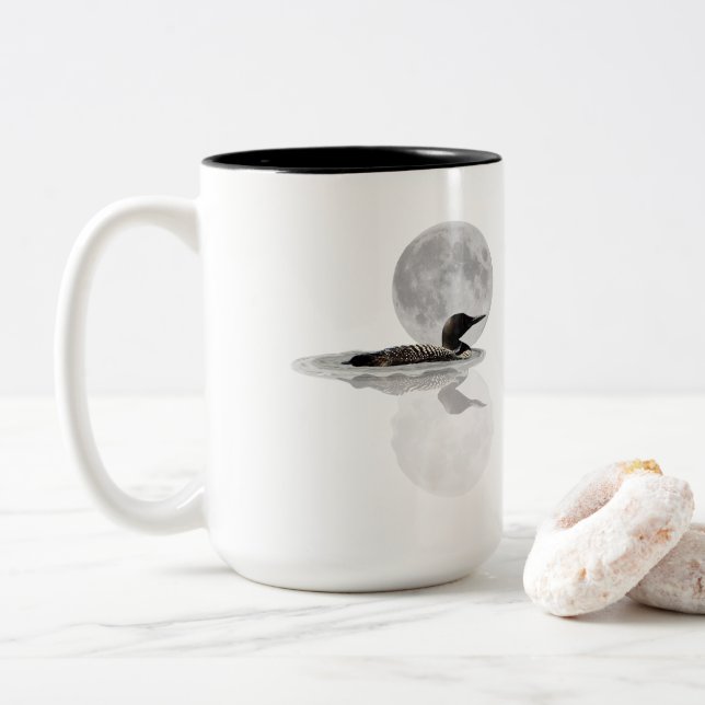 Loon Swims In The Moonlight Coffee Mug (With Donut)