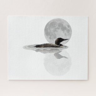 Loon Swims In The Moonlight Jigsaw Puzzle