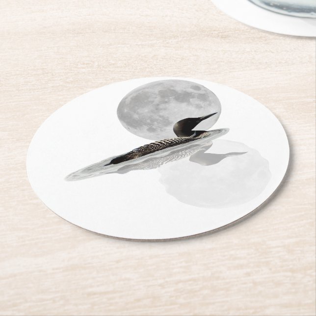 Loon Swims In The Moonlight Paper Coaster (Angled)