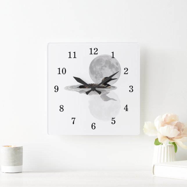 Loon Swims In The Moonlight Wall Clock (Home)