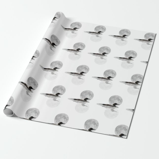 Loon Swims In The Moonlight Wrapping Paper (Unrolled)