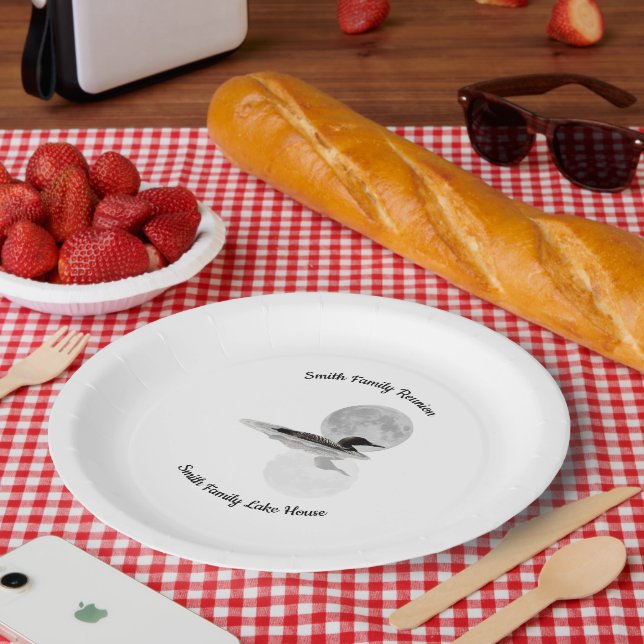 Loon Under Full Moon Paper Plate (Picnic)