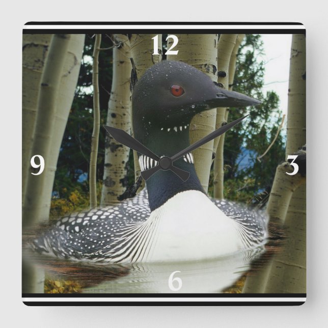 Loon Wilderness Square Wall Clock (Front)