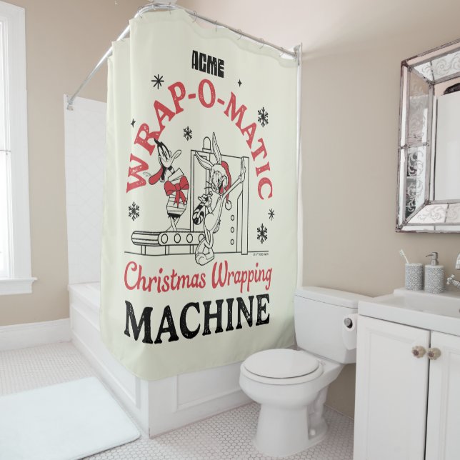 LOONEY TUNES™ | ACME Wrap-O-Matic Wrapping Machine Shower Curtain (In Situ)