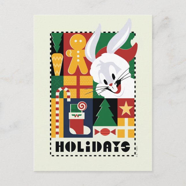 LOONEY TUNES™ BUGS BUNNY™ Holidays Badge Holiday Postcard (Front)