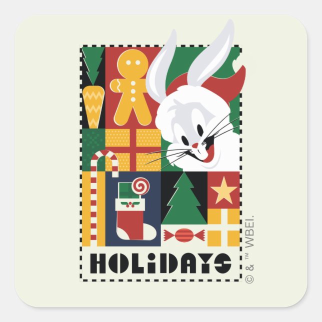 LOONEY TUNES™ BUGS BUNNY™ Holidays Badge Square Sticker (Front)