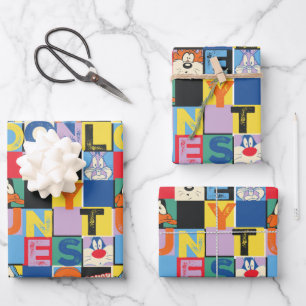 LOONEY TUNES™ Character Chequered Blocks Wrapping Paper Sheet