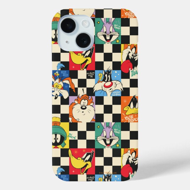 LOONEY TUNES™ Characters on Black & White Chequere Case-Mate iPhone Case (Back)