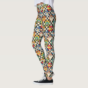 LOONEY TUNES™ Characters on Black & White Chequere Leggings