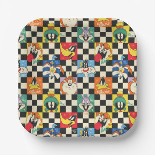 LOONEY TUNES™ Characters on Black & White Chequere Paper Plate