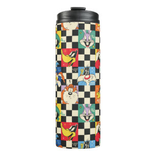 LOONEY TUNES™ Characters on Black & White Chequere Thermal Tumbler