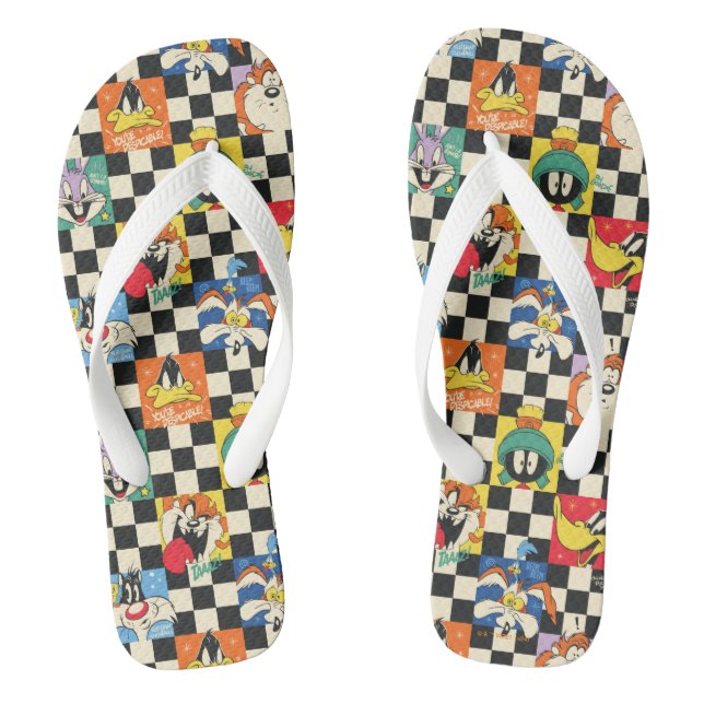 LOONEY TUNES™ Characters on Black & White Chequere Thongs (Footbed)