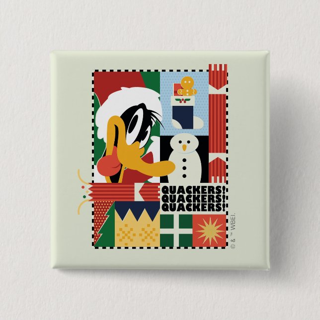 LOONEY TUNES™ DAFFY DUCK™ Holiday Quackers 15 Cm Square Badge (Front)