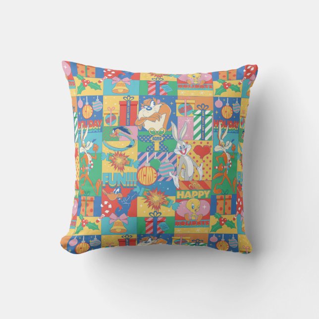 LOONEY TUNES™ | Happy Holidays Christmas Pattern Cushion (Front)