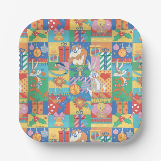 LOONEY TUNES™ | Happy Holidays Christmas Pattern Paper Plate (Front)