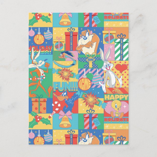 LOONEY TUNES™ | Happy Holidays Christmas Pattern Postcard (Front)