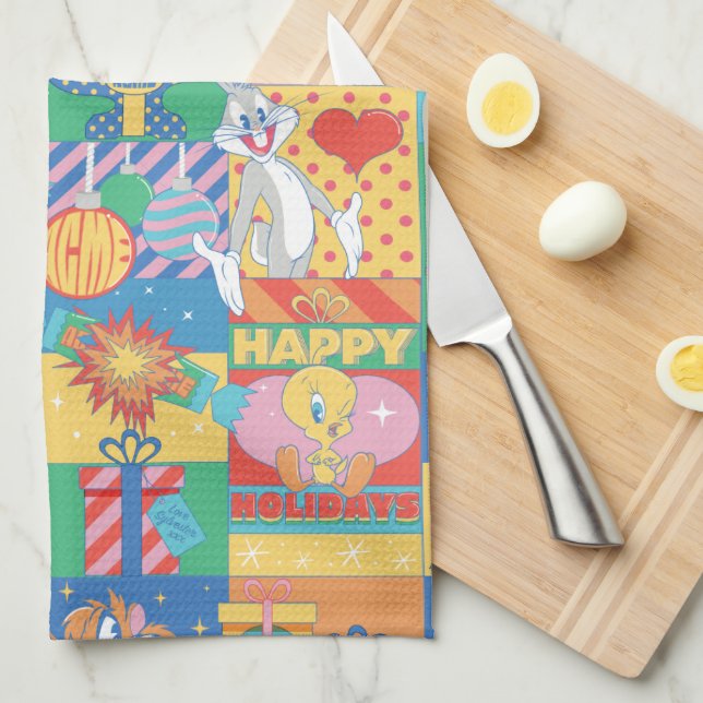 LOONEY TUNES™ | Happy Holidays Christmas Pattern Tea Towel (Quarter Fold)