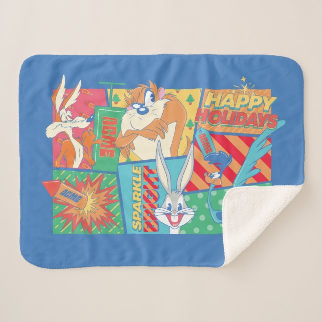 LOONEY TUNES™ | Happy Holidays Pattern Sherpa Blanket (Front (Horizontal))