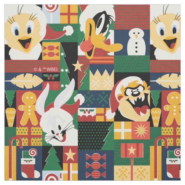 LOONEY TUNES™Holiday Block Pattern Fabric (Swatch)