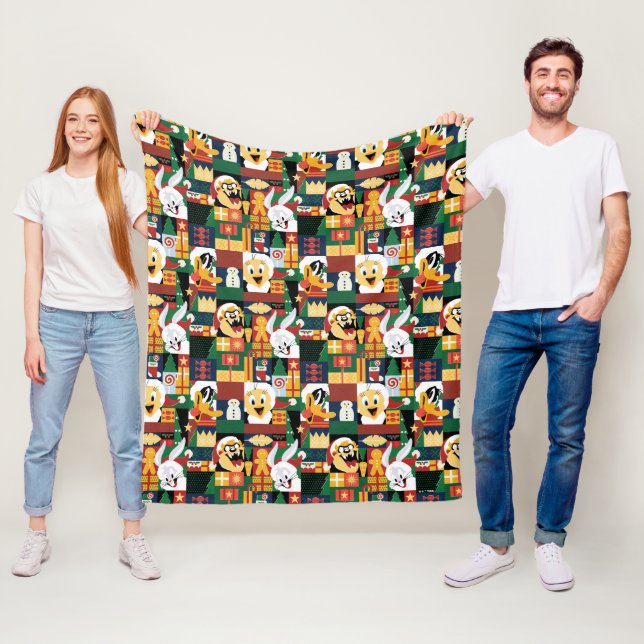 LOONEY TUNES™Holiday Block Pattern Fleece Blanket (In Situ)