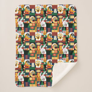 LOONEY TUNES™Holiday Block Pattern Sherpa Blanket