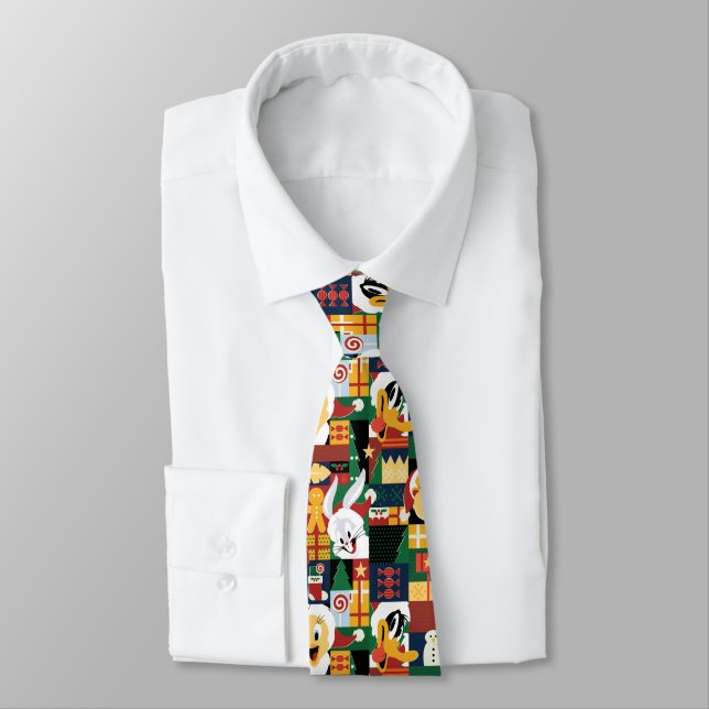 LOONEY TUNES™Holiday Block Pattern Tie (Tied)