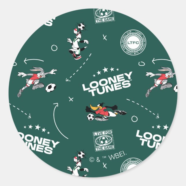 LOONEY TUNES™ Soccer Playbook Pattern Classic Round Sticker (Front)