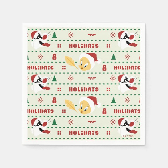 LOONEY TUNES™ SYLVESTER™ & TWEETY™ Holiday Pattern Napkin (Front)
