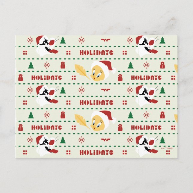 LOONEY TUNES™ SYLVESTER™ & TWEETY™ Holiday Pattern Postcard (Front)
