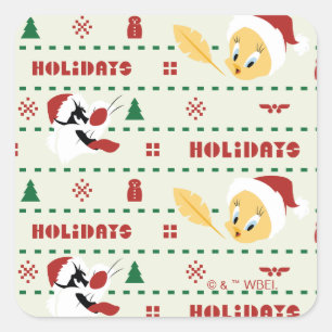 LOONEY TUNES™ SYLVESTER™ & TWEETY™ Holiday Pattern Square Sticker