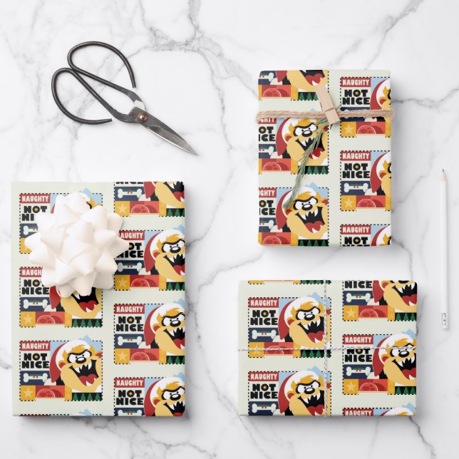 LOONEY TUNES™ TAZ™ Naughty Not Nice Wrapping Paper Sheet (Front)