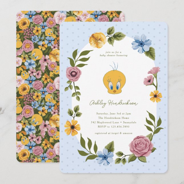 LOONEY TUNES™ | TWEETY™ Floral Baby Shower Invitation (Front/Back)