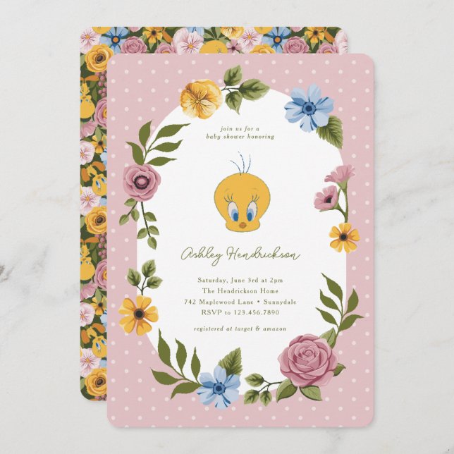 LOONEY TUNES™ | TWEETY™ Floral Baby Shower Invitation (Front/Back)