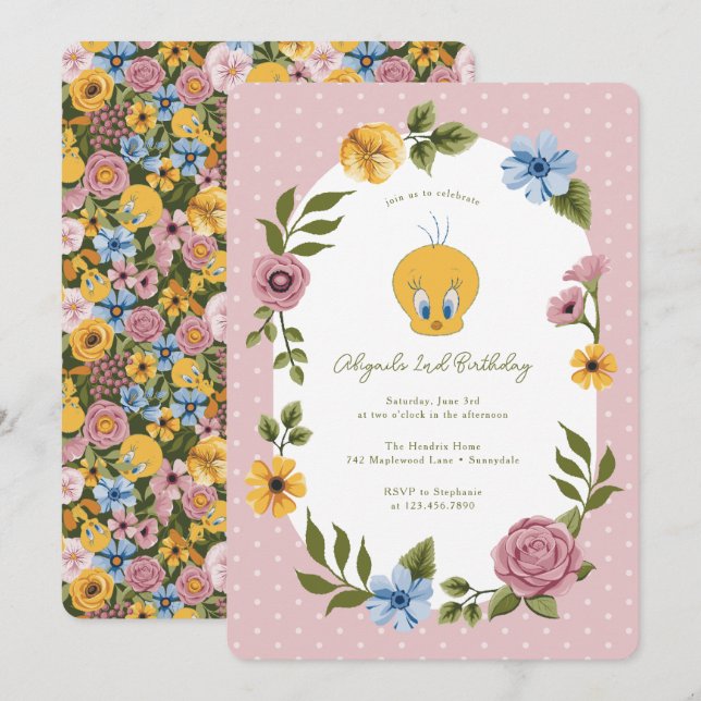 LOONEY TUNES™ | TWEETY™ Floral Birthday Invitation (Front/Back)