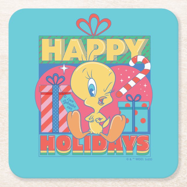 LOONEY TUNES™ | TWEETY™ Happy Holidays Square Paper Coaster (Front)