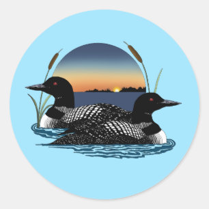Loons Sunset Blue Classic Round Sticker