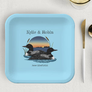 Loons Sunset Blue Paper Plate