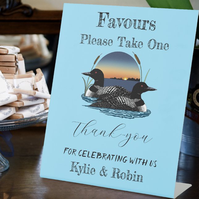 Loons Sunset Blue Wedding Favours Pedestal Sign (Creator Uploaded)