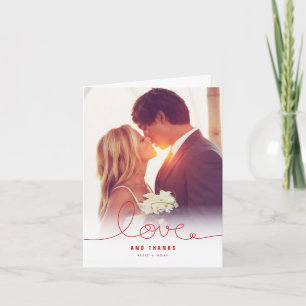 Loopy Love Red Heart Wedding Photo Thank You Card