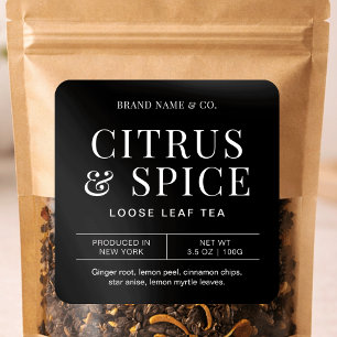 Loose Leaf Tea Simple Minimalist Black Pouch Label