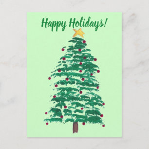 Loose Painting Christmas Tree Happy Holidays Holiday Postcard