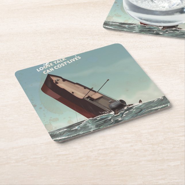 Loose Talk Cost Lives WW2 Poster Square Paper Coaster (Angled)