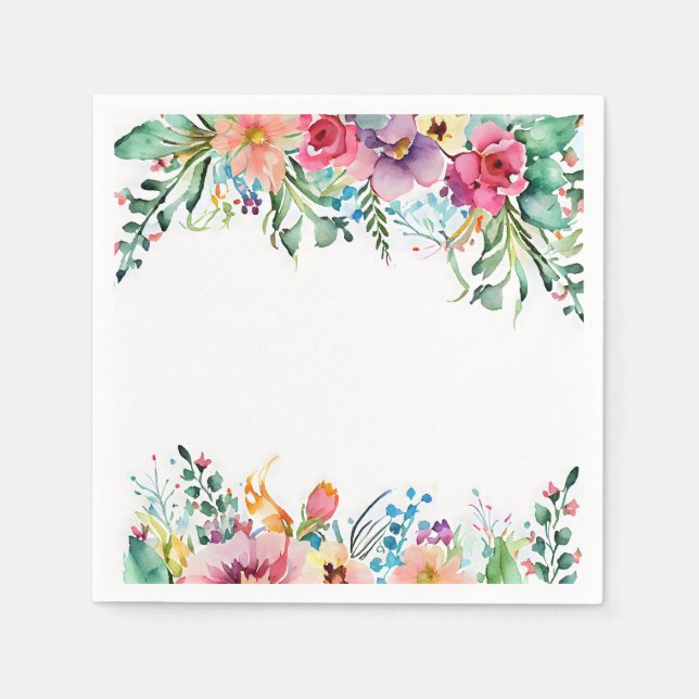 Loose Watercolor Flowers Wedding Birthday Bright Napkin (Front)