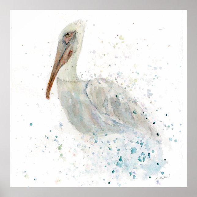 Loose Watercolor Pelican Poster (Front)