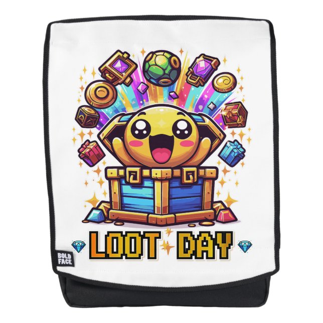 Loot Day Gaming Treasure Chest Graphic Backpack (Front)
