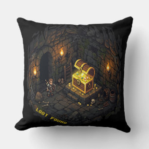 Loot Found Fantasy Dungeon Pixel Art Design Cushion